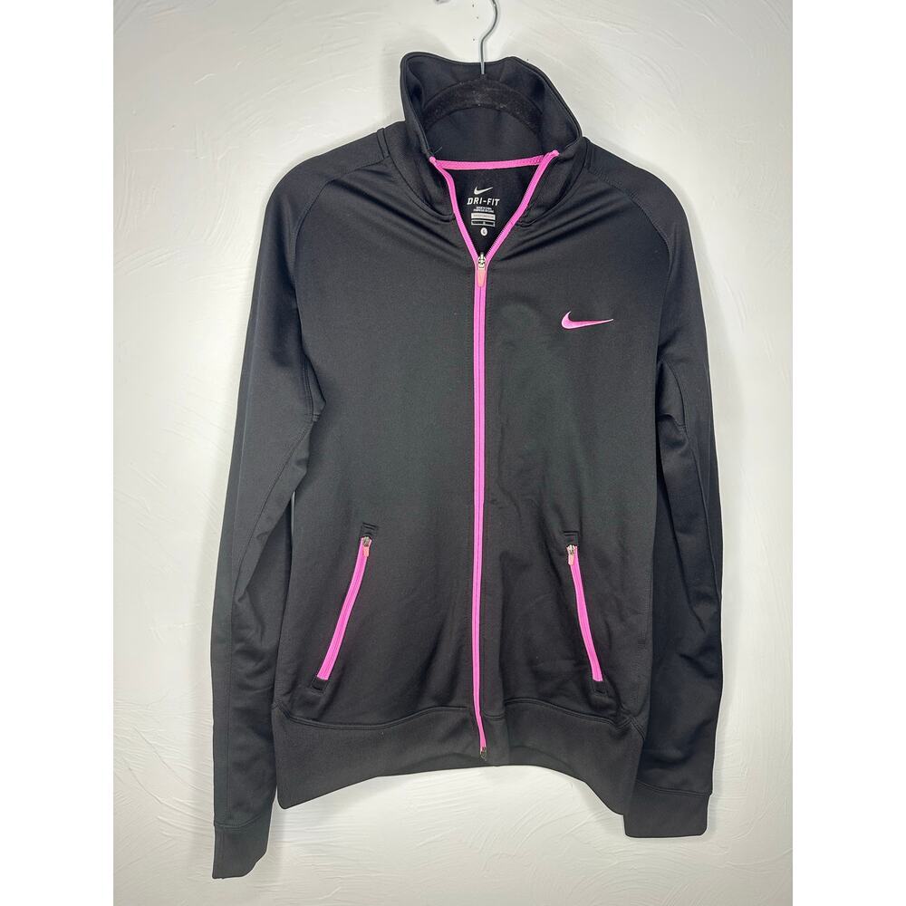 Nike Dri-Fit Full Zip Track Jacket Women's Size Large Black Pink Athleisure - Picture 2 of 6